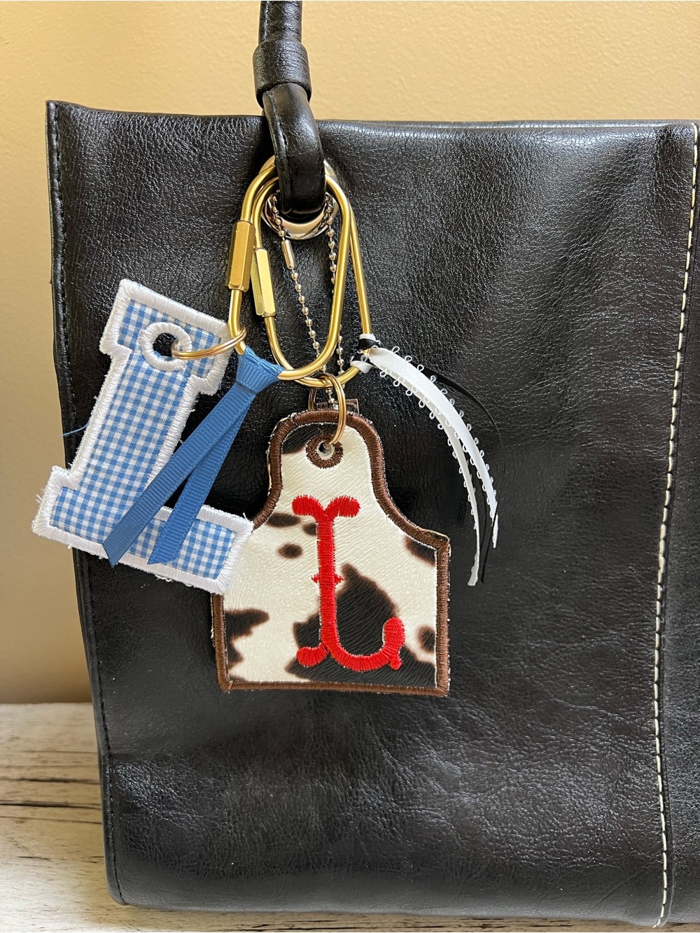 Personalized Cow Bag Tag | Embroidered Initial Keychain | Custom Backpack Tag